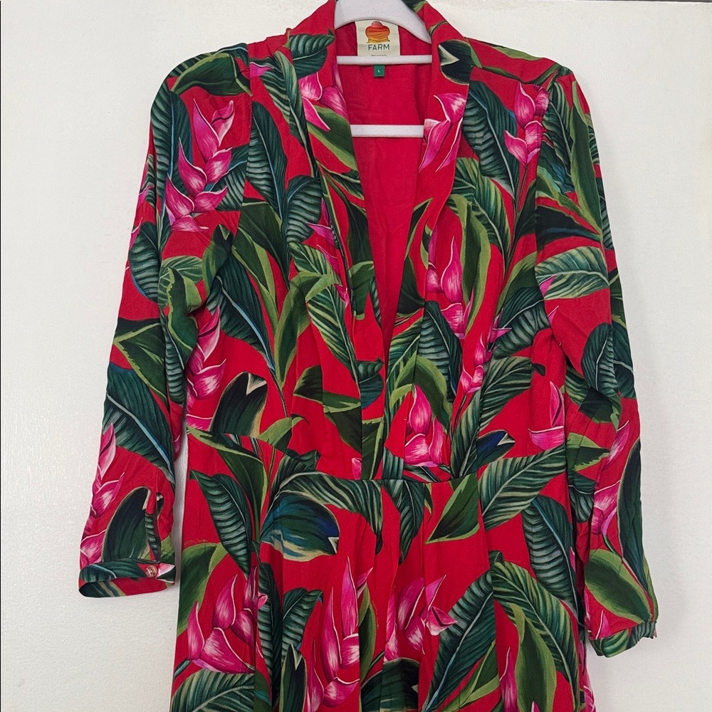 Farm Rio Garden Floral Maxi Dress Long Sleeve V Neck Size Large Tropical Boho - Picture 3 of 6